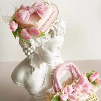 Маленькая и супер бессмертная шляпка принцессы, подарочная шляпка для сладкой любви с розовой плетеной сумкой в виде тюльпана 