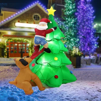 Надувная Рождественская елка 1,8 м со светодиодными лампами, надувные игрушки с подсветкой, Рождественский Санта-Клаус, быстро надуваемый воздухом для сада, патио, лужайки