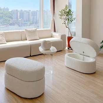 Мебель для дома в корейском стиле для девочек, многоцелевой табурет, пуфик для хранения из белого букле