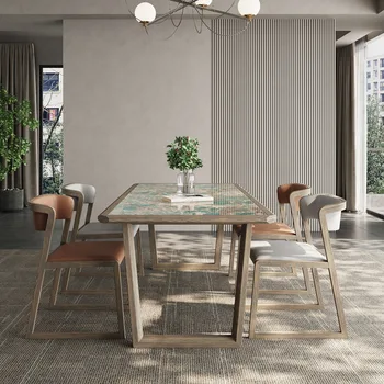 Современный, минималистичный, высококлассный, креативный, легкий и роскошный обеденный стол из массива дерева, яркого и роскошного камня