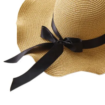 Женская Соломенная шляпа с широким бантом и широкими полями, складная Весенне-летняя шляпа-козырек для девочек