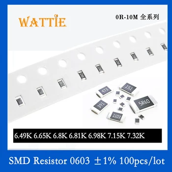 SMD резистор 0603 1% 6.49K 6.65K 6.8K 6.81K 6.98K 7.15K 7.32K 100 шт./лот микросхемные резисторы 1/10 Вт 1.6 мм * 0.8 мм