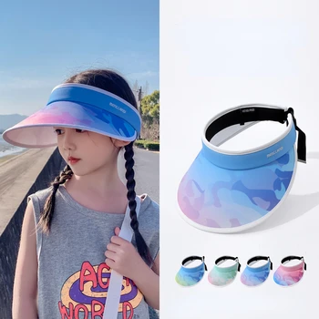 Детская солнцезащитная шляпа с летней защитой от ультрафиолета, камуфляжный солнцезащитный козырек градиентного цвета для девочек, пустой цилиндр с большими полями 3-8 лет