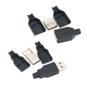 10 шт. Тип A Мужской Женский USB-разъем с 4-контактной розеткой с черной пластиковой крышкой, Наборы для поделок типа A
