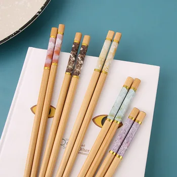 5 пар бамбуковых палочек для еды с мраморным рисунком в японском стиле Модные Красивые Термостойкие подарки для дома и отеля