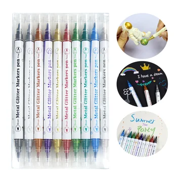 10-Цветная металлическая ручка с двойной головкой, красивая ручка для рисования, коробка из ПВХ, Пластиковая открытка 