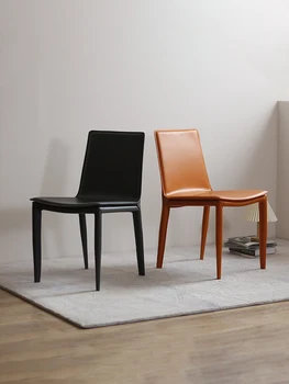 Роскошное Итальянское кожаное обеденное кресло Home Modern с простой спинкой, Минималистичное дизайнерское кресло Nordic Desk Chair