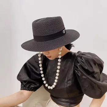 202305-2508538 дропшиппинг летняя британская большая жемчужная цепочка модное модельное шоу paper grass lady fedoras кепка женская панама джазовая шляпа