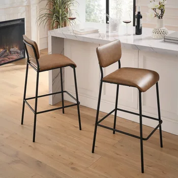 Набор Из 2 барных стульев из искусственной кожи Pu, Барные стулья для паба со спинкой и подставкой для ног, серый, коричневый (18,25 