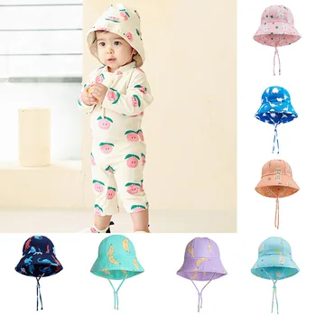 Летом 2023 года Новая шапочка для плавания для мальчиков и девочек, Круглая шапочка с принтом, Милая детская шляпа от солнца, Детская Рыбацкая шляпа, Пляжная шляпа