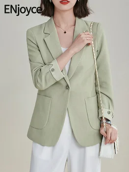 Наслаждайтесь весенне-осенним винтажным зеленым костюмом с длинным рукавом, блейзером, офисной одеждой для леди, деловой одеждой для ежедневных собеседований.