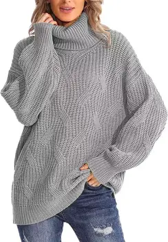 Женская Водолазка, Крученые свитера большого размера, Пуловер с длинным рукавом, Джемпер свободной вязки.