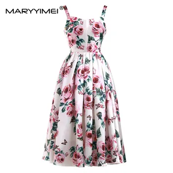 Модное дизайнерское платье MARYYIMEI, летнее женское платье на бретельках с цветочным принтом розы, элегантные бальные платья