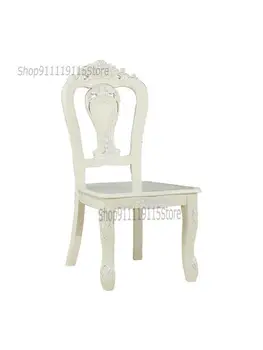 Европейский обеденный стул Корейский Пасторальный Современный Простой Стул для ресторана из массива дерева Со спинкой, ткань цвета Слоновой кости, Белый Гостиничный Маникюрный стул