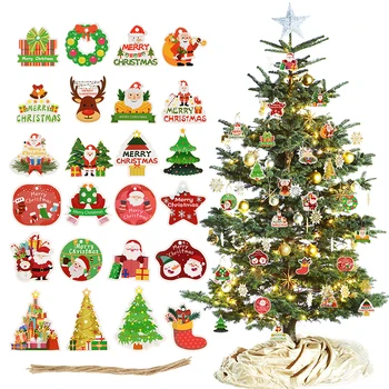 12шт Бумажный кулон с Рождеством Христовым Этикетка с рождественскими подарками Санта Клаус Лось Снеговик Подвесной орнамент Рождественские украшения для дома