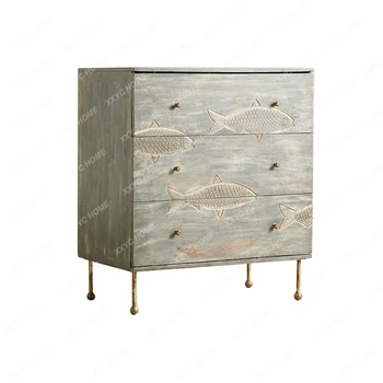 Прикроватный столик с резьбой в виде рыбки, американский шкафчик с тремя выдвижными ящиками и 6 выдвижными ящиками