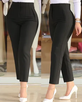 Элегантные вечерние брюки с высокой талией, женские летние черные модные укороченные офисные деловые женские брюки 2023 Повседневные основы