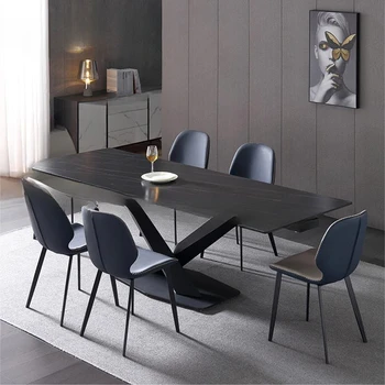 Итальянский обеденный стол из легкой роскошной каменной плиты, удлиненный Складной Прямоугольный Бытовой Черный стол для кухни, минималистичная мебель