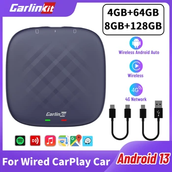 CarlinKit CarPlay Ai TV Box Android 13 QCM6125 8-Ядерный Беспроводной Carplay Android Auto Car Play Streaming Box для Проводного автомобиля CarPlay