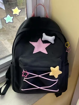 2023 Рюкзаки для ноутбука Sweet Pink Star Y2k Grunge на молнии и шнурке, модные дорожные сумки большой емкости для женщин
