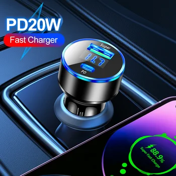 2 Порта Супер Быстрое Автомобильное Зарядное Устройство USB PD QC3.0 Быстрое Зарядное Устройство с Вольтметром Гнездо Прикуривателя Адаптер Питания Для iPhone Samsung