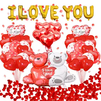 Украшения на День Святого Валентина Воздушный шар с плюшевым мишкой и 1000 лепестков красной розы, набор воздушных шаров-баннеров 