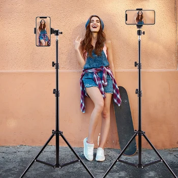 Фотография Алюминиевый Штатив высотой 1,1 м/1,6 м/2,0 м с Винтом 1/4 для Gopro Huawei Phone Live Vlog Photography Selfie Stick Stand