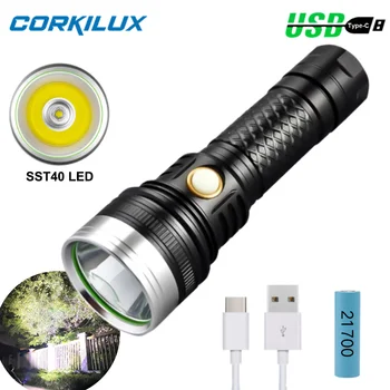 CORKILUX SST40 EDC светодиодный фонарик Type-C, перезаряжаемый через USB, мощный аккумуляторный фонарь Search 21700, прожектор, уличный фонарь
