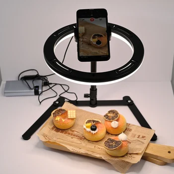 Настольная подставка для фотосъемки продуктов питания с кольцевым светильником диаметром 26 см для прямой трансляции съемки сверху