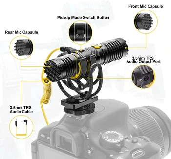 Микрофон для камеры 7RYMS Minbo M2 с Амортизатором, Двухкардиоидный Направленный Микрофон-Дробовик для Цифровой Зеркальной Камеры Canon Nikon
