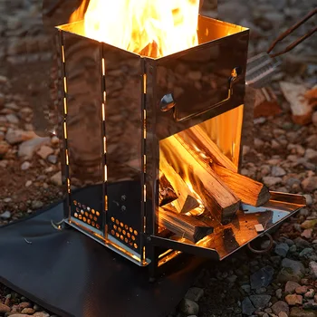 A945 Для кемпинга и пикников на открытом воздухе Приподнятая дровяная печь со встроенной складной печью для барбекю на углях из нержавеющей стали