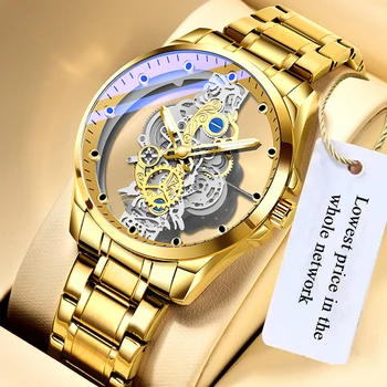 Sdotter 2023 Новые мужские часы Skeleton Автоматические кварцевые часы Gold Skeleton винтажные мужские часы Мужские часы Лучший бренд класса люкс часы му
