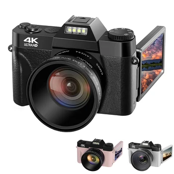 Цифровая камера высокой четкости 4K, 3 дюйма, 48 Мп, 16-кратный цифровой зум, откидной экран, автофокусировка для фотосъемки на YouTube, внешний объектив
