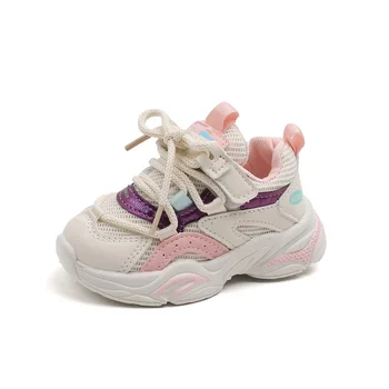 Детская повседневная спортивная обувь для девочек, соответствующая цвету, 2023 Новые узкополосные кроссовки для мальчиков, универсальная простая нескользящая детская обувь из искусственной кожи