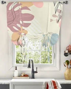 Шторы с геометрическим растением Boho Morandi для окон, шторы с подвязкой для кухни и гостиной, регулируемые шторы с карманом на штанге