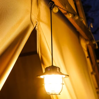 Светодиодный фонарь для палатки Винтажный 200ЛМ Портативный фонарь для кемпинга с плавным затемнением Type-C USB перезаряжаемый для походов на рыбалку в чрезвычайных ситуациях