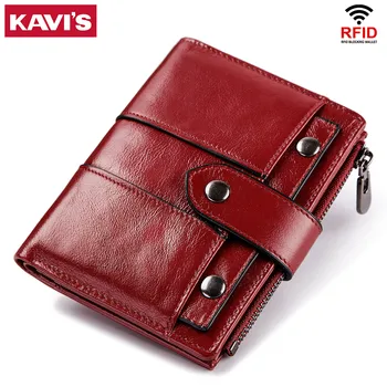 Женский кошелек из натуральной кожи KAVIS, модный кошелек с RFID-блокировкой, держатель для кредитных карт, Маленький женский красный клатч для денег
