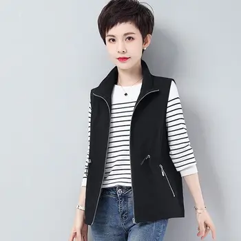 2023 Женские Новые демисезонные куртки без рукавов в корейском стиле в винтажном стиле на молнии, модные повседневные женские жилеты X03