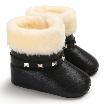 Зимние Ботинки для новорожденных, теплые плюшевые внутри, нескользящие ботинки для малышей, Милая обувь на мягкой подошве