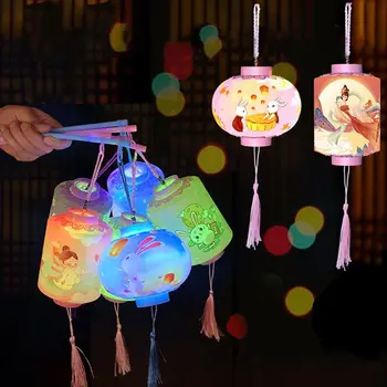 Фонарь с мультяшным кроликом в китайском стиле, светодиодный фонарь, светящийся фонарь, фестиваль середины осени, портативная цветочная лампа, подарки для детей