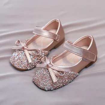 Осенняя детская обувь Для девочек, танцевальная обувь принцессы на плоской подошве, детская обувь из блестящей кожи, модное вечернее платье для девочек, свадебные туфли