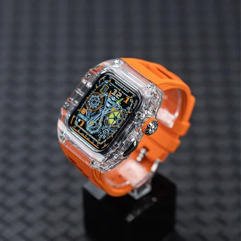 Для Apple Watch Роскошный Комплект Модов с Прозрачным Бриллиантом 44 мм 45 мм 49 мм Фторопластовый Ремешок для iWatch Серии Ultra 8 7 6 5 SE