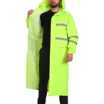 Длинномерный водонепроницаемый флуоресцентный рабочий халат, рабочая одежда повышенной видимости, защитный скрытый капюшон, мигающий дождевик с капюшоном 094C