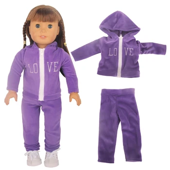Фиолетовая куртка с любовным письмом + брюки/леггинсы, комплект одежды для куклы, наряд для новорожденной 43-сантиметровой и американской 18-дюймовой девочки