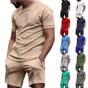 Однотонный мужской комплект с шортами, летние короткие комплекты, однотонная футболка и короткие комплекты для мужчин