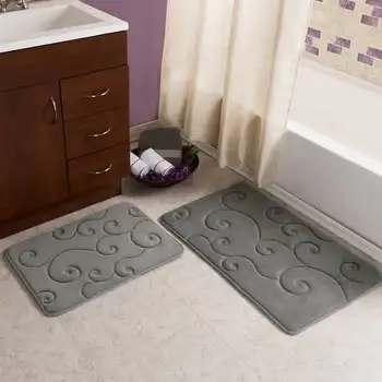 из 2 ковриков для ванной комнаты – нескользящие коврики для ванной с эффектом памяти, серый