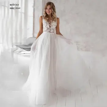 Элегантные белые свадебные платья в стиле бохо 2023 Кружевные аппликации Свадебное платье на заказ Плюс размер Свадебное платье Vestidos De Noiva