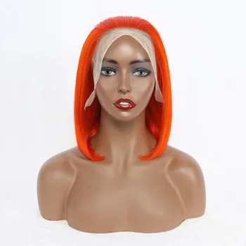 Swupod Прямые человеческие волосы Remy 13x4 HD с кружевной отделкой спереди, короткий парик-боб для женщин, Оранжевый бесклеевой, предварительно выщипанный