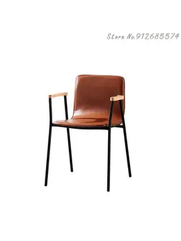 Скандинавский обеденный стул Домашний Современный минималистичный стул из кованого железа Стул для ресторана в индустриальном стиле с мягкой спинкой Дизайнерская сумка из кожи