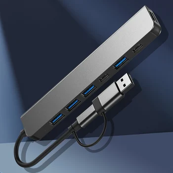 7 В 1 Расширительная Док-станция-Концентратор С Портами USB 3,0/2,0 Type C Для Кард-ридера, Док-станция с Ключом, Подключи и Играй, Адаптер-Концентратор Type-C для ПК